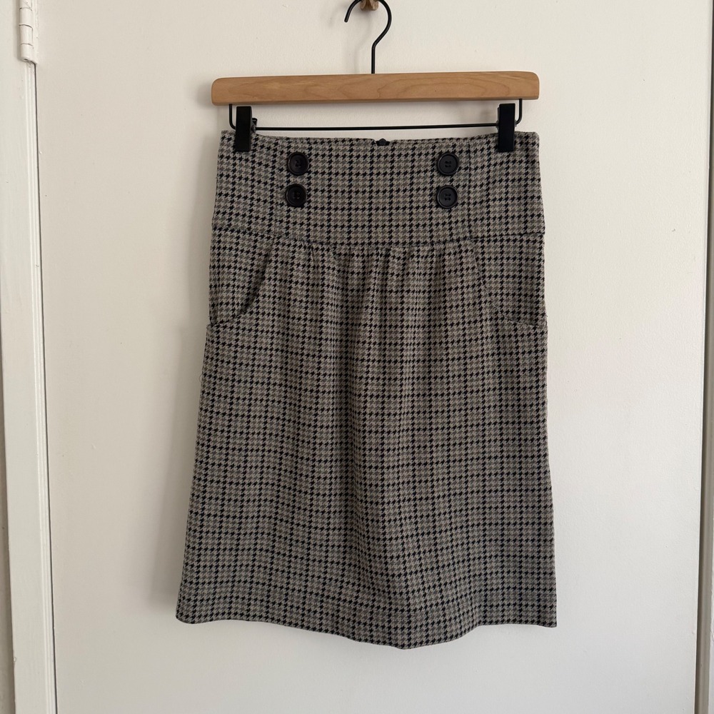 Vintage Houndstooth Pencil Skirt Size M Preppy Dark Academia Collegiate Chic